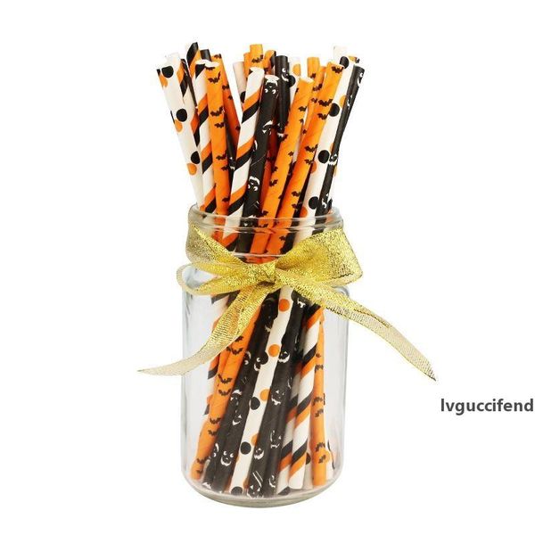 

halloween paper straws bulk biodegradable disposable drinking black white orange bat striped ghost for party supplies jk1909