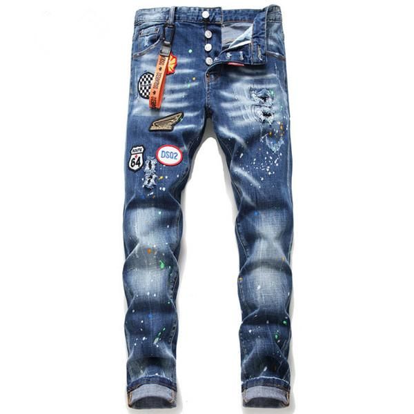 

2020 new brand men's motorcycle jeans new spring and autumn men's skinny jeans denim with holes, Blue