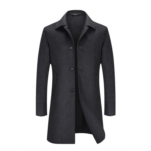 

men's double-sided new middle-aged windbreaker coat men's lapel solid color double-sided mid-length trench casual coat, Black