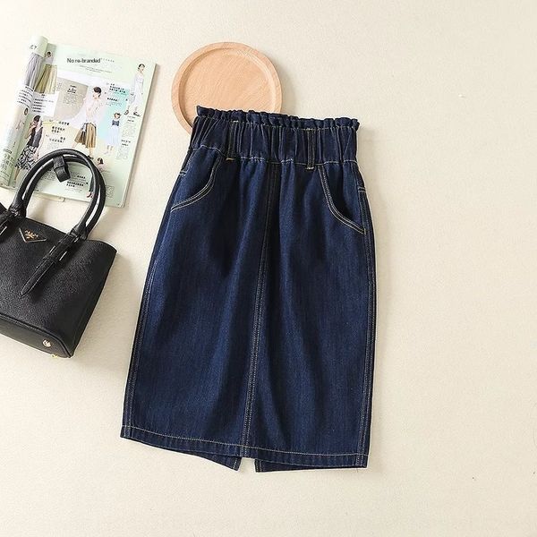 

16xt-a199 стиль сплошной цвет новая задняя юбка джинсовая качели раскол упругой талии джинсовой юбке, Black