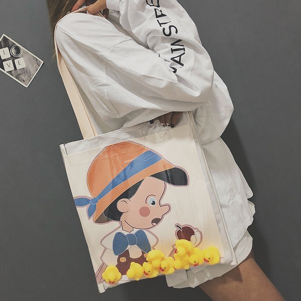 

duck bag female 2020 new ins tote bag single shoulder transparent canvas for college students