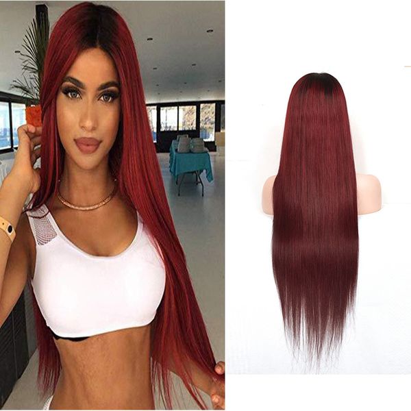 Peruviano 100% capelli umani 1B / 99J dritto 13X4 parrucca anteriore in pizzo vergine 1b 99j doppio colore ombre 10-30 pollici