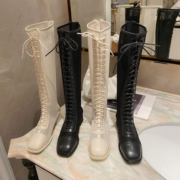 

woman flat boots boots-women brand women's shoes thigh high heels high zipper booties ladies low 2020 fashion, Black