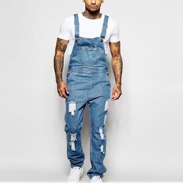 Jeans da uomo Saldi Moda Salopette con tasche strappate Salopette in denim Tuta hip-hop Tute da strada dritte alte Streetwear