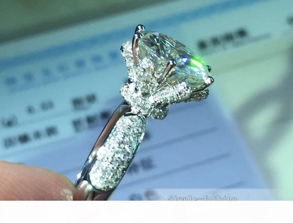 

fashion jewelry fashion flower style ring 3ct 5a zircon stone 925 sterling silver women engagement wedding band ring sz 5-11, Slivery;golden