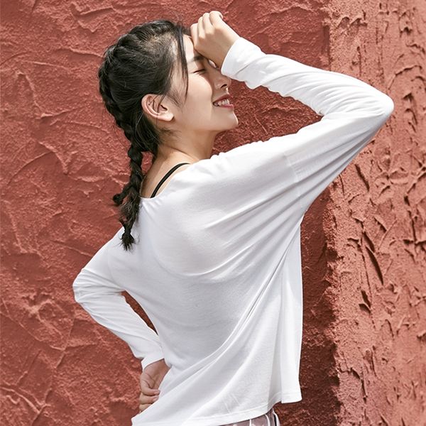 

colorvalue long sleeve white sport umbilicus exposed yoga fast-drying loose fit gym crop women sportswear, Black;blue