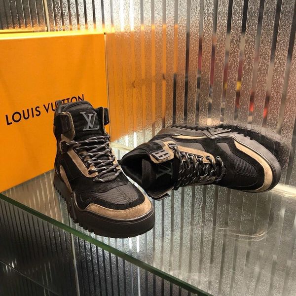 

new14 luxury men's casual shoes fashion wild sports shoes outdoor comfortable high men's boots original box packaging zapatos, Black