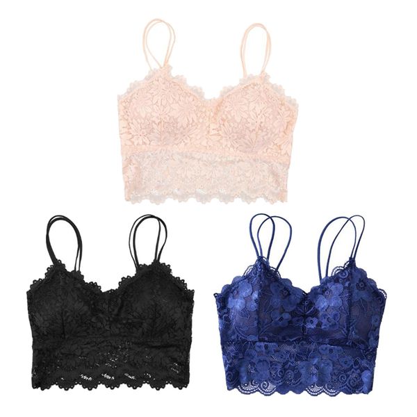 

lace bralette padded lace bandeau bra with straps for women 3 pieces, Red;black