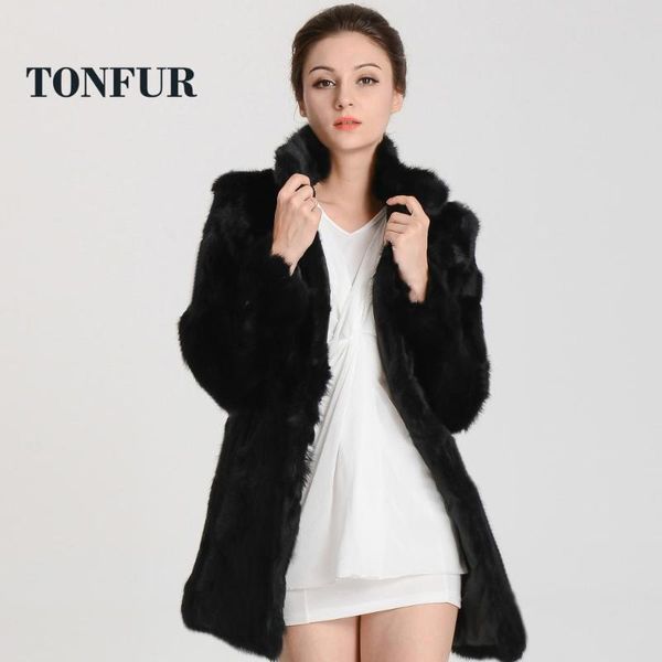 

women's fur & faux 2021 women fashion real coat mandarin collar long customize jacket hp147, Black