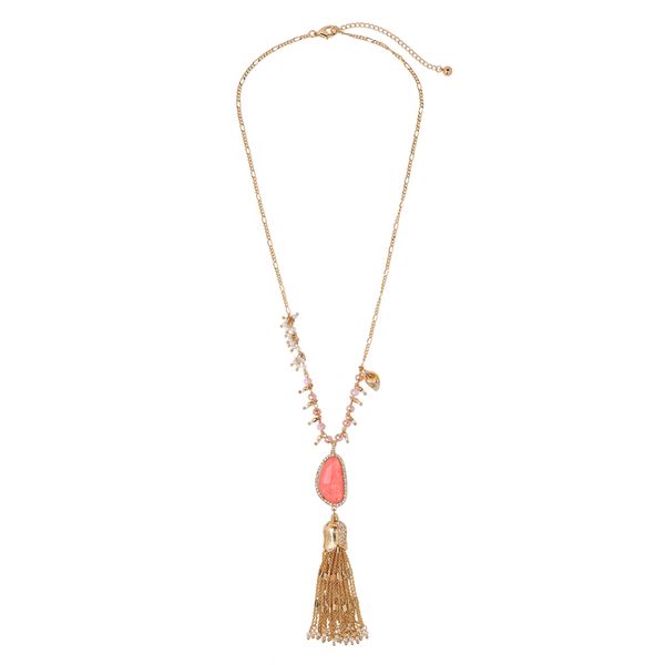 

xl01901c 2020 new gold color pink water drop alloy tassel pendant long necklace for summer wholesale jewelry, Silver