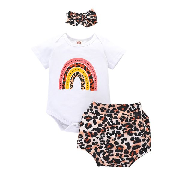 

newborn baby girl clothes rainbow print short sleeve romper shorts 2pcs outfits cotton clothes set, White
