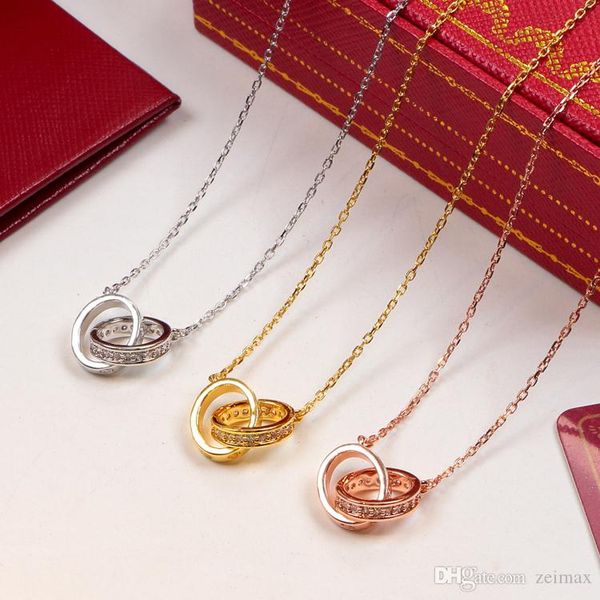 

circle pendant with single row cz diamond rose gold silver color necklace for women vintage collar costume jewelry with original box set