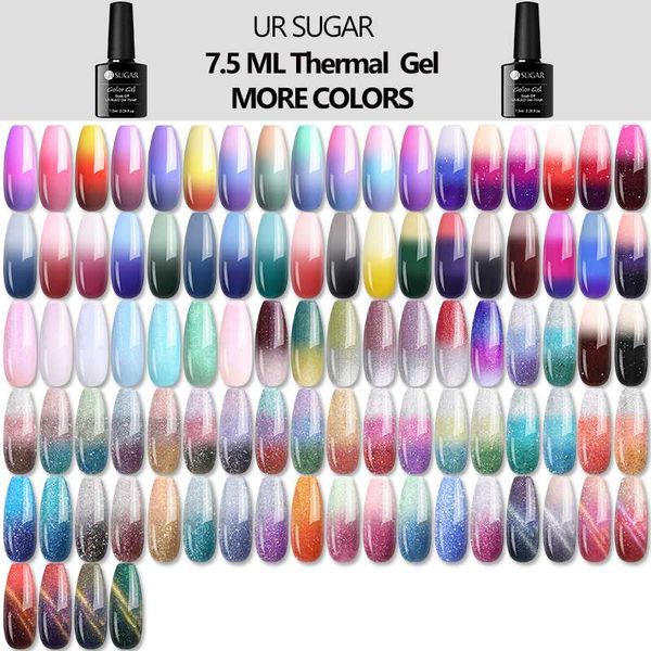 

nail gel ur sugar 7.5ml glitter holographics thermal polish temperature changing long lasting soak off uv led varnish, Red;pink