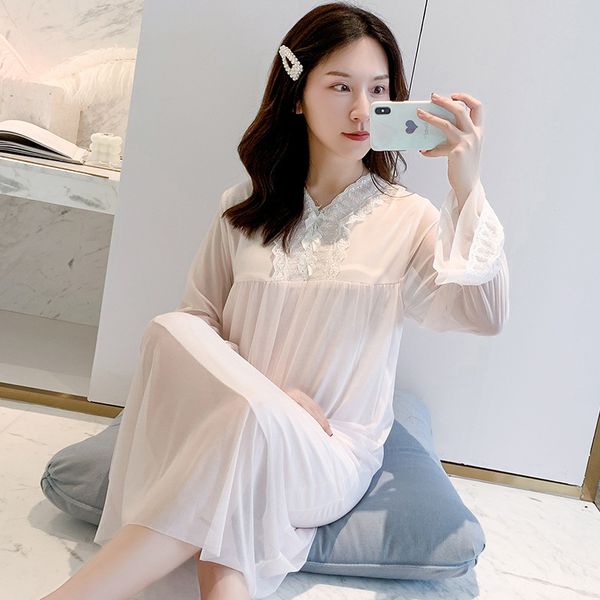 

pink home dressing gown nightgown intimate lingerie women sleepwear nightdress lace long sleeve homewear nightwear, Black;red