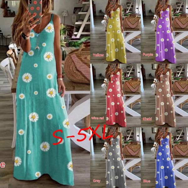 

2020 новый дамы без рукавов boho пляжного платья макси женщин мода v-образным вырезом цветочные printed сыпучие платье без рукавов элегантны, White;black