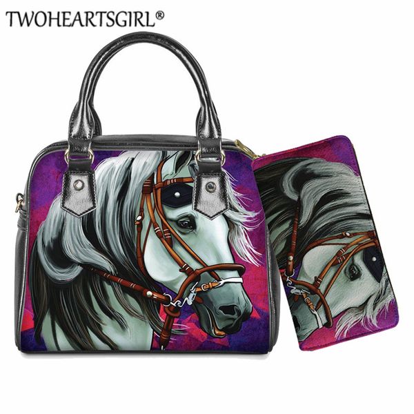 

twoheartsgirl 2pcs/set white horse shoulder bagsÂ ladies crazy horse prints handbag cross body bag for women small messenger bag