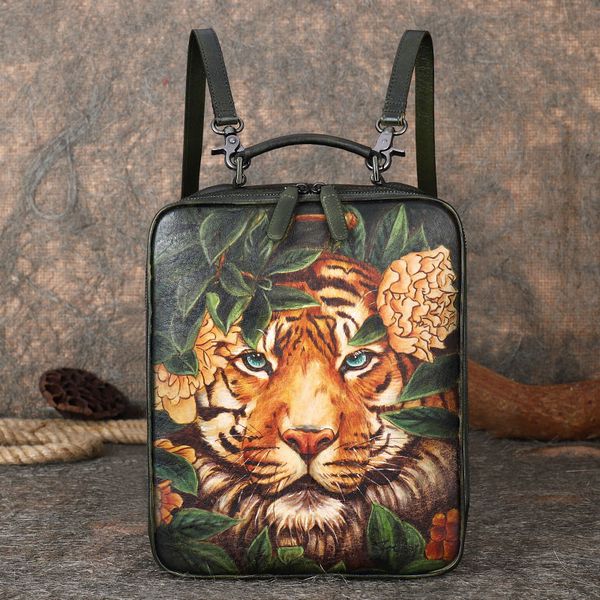 

hand-painted retro casual leather women backpack large-capacity cowhide female schoolbag backpacks computer bags vintage