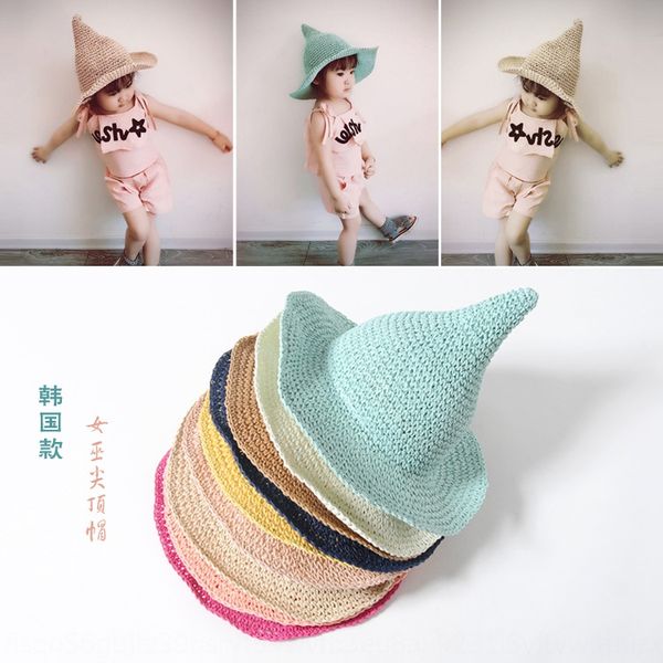

girls straw children's big edge sun korean summer baby hand woven fashion witch pointed cap cap straw pointed hat hat, Yellow