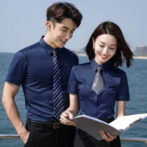 

темные женщины с коротким рукавом летом 2020 новый стрейч рубашка тонкой профессиональной работы формальной одежды рубашки, White