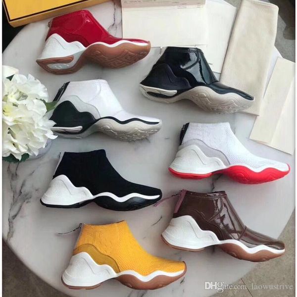 

designer fd platform boots spring autumn knitted stretch boots luxury leather sports casual woman shoes fashion socks shoes size 35-42, Black