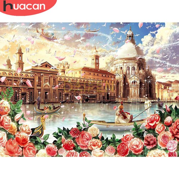 

huacan diy diamond painting marine architecture 5d diamond art embroidery landscape handmade home decor new arrival