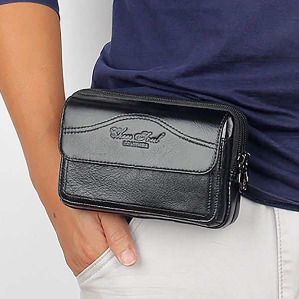 

men genuine leather wallet waist pack belt bags organizer purse mobile phone case belt clutch money fanny bag wallets