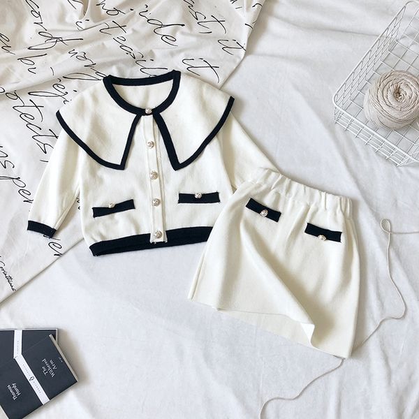 

girls suit 2020 new children's korean knitted cardigan sweater sweater skirt two-piece suit, Blue