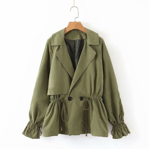 

f4992-wind women's clothing 2019 spring and autumn new two-button drawstring waist trench coat for windbreaker coat windbreaker women, Tan;black