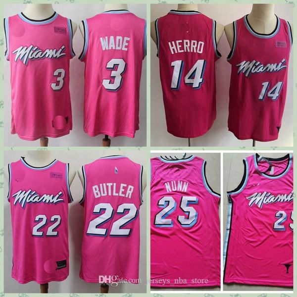 

men youth kidsmiami 25 nunn 22 butler city 2019/20 edition red swingman 3 wade 14 herro basketball jerseysheat, Black;red