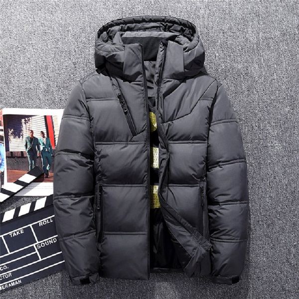 

men's down & parkas windproof jackets men warm hooded winter outerwear smart casual white coats male padded jacket, Black