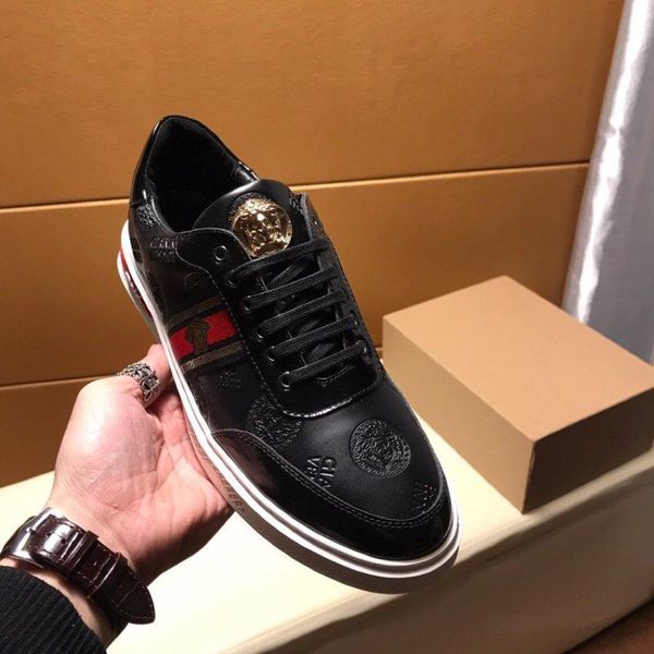 

2020f luxury limited edition men's leather printed low-lace up casual shoes, large size fashion outdoor sports shoes, Black