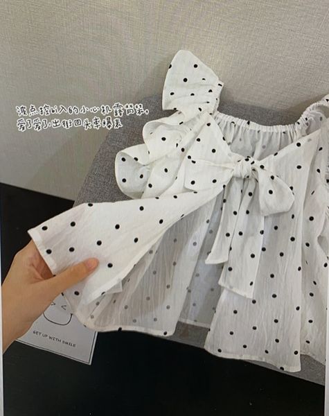 

vgqsl chen ma's clothing french small flying sleeve children's baby girl's western style bow beauty back polka dot vest child, Blue