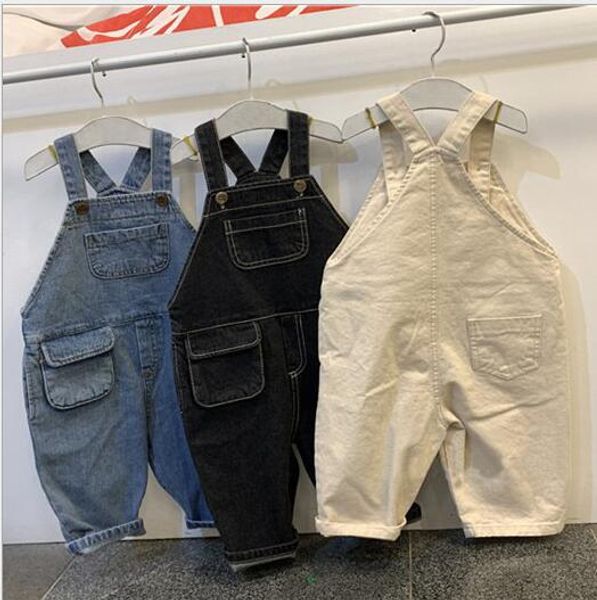 

2020 new girls boys denim overalls autumn fashion kids jean pants 1-7t qw108, Blue