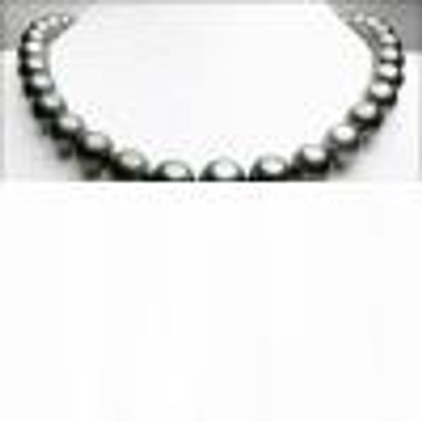 

black-gray round 10mm-11mm tahitian sea pearl necklace 19inches 925silver clasp, Silver