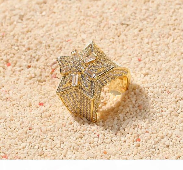 

14k gold cz super star shape solitaire cluster rings cubic zirconia micro pave simulated diamonds ring with gift box, Golden;silver