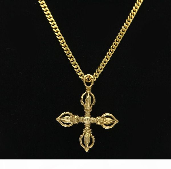 

d gold plated karma -vajra cross pendant vajra necklace indian buddhism jewelry, Silver