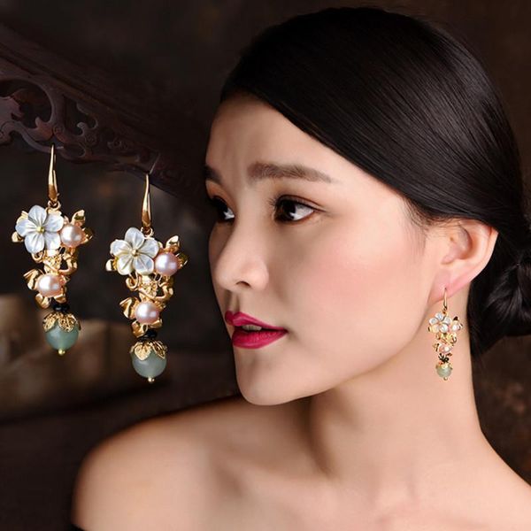 

yanting старинные серьги для женщин классический дворец серьги перлы женщины цвета золота серьги shell цветок этнический камень earing 029, Silver