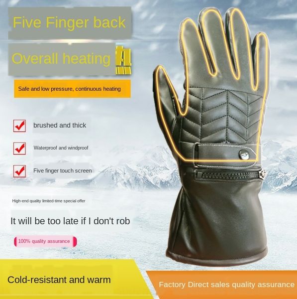 

cirfe gloves winter motorcycle riding rechargeable lithium battery heating leather gloves for motorcycle electric vehicle electric vehicle, Black