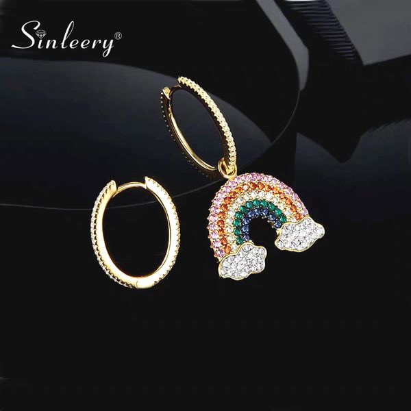 

sinleery gorgeous brilliant crystal hoop earrings for women rainbow animals hand asymmetry earring fashion jewelry es321 ssg, Golden;silver