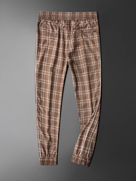 

side stripes beam feet casual pants male trend wild slim plaid pants 2020 summer thin drawstring guard, Black