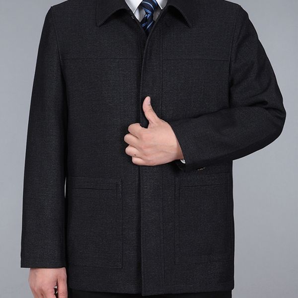 

autumn new men's jacket jacketwith large pockets for the elderly business casual buckle jacket for the elderly, Black;brown