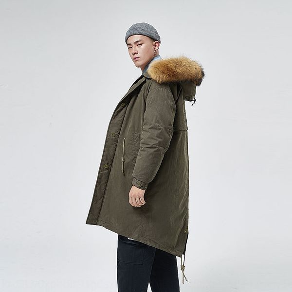 

2019 down winter new hooded large fur collar down jacket men's mid-length style stylish handsome jacket, Black