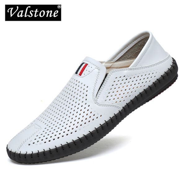

valstone men's summer mocassins 2020 leather loafers slip-on soft casual shoes comfortable drive flats white breathable, Black