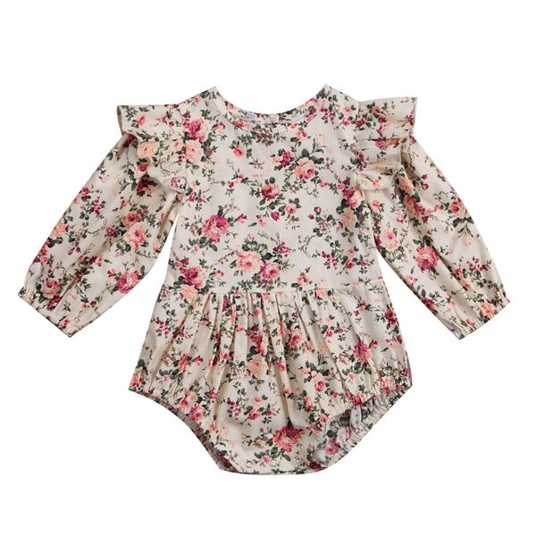 

newborn toddler baby girls long sleeve floral printed bodysuit cute jumpsuit outfits 0-24m, Blue