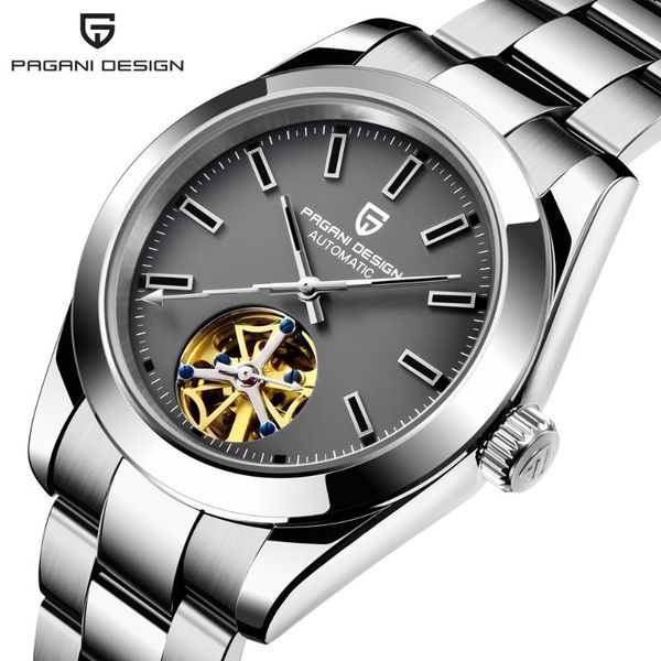 

pagani design new automatic mechanical wristwatch luxury business waterproof 100m stainless steel men watch sapphire, Slivery;brown