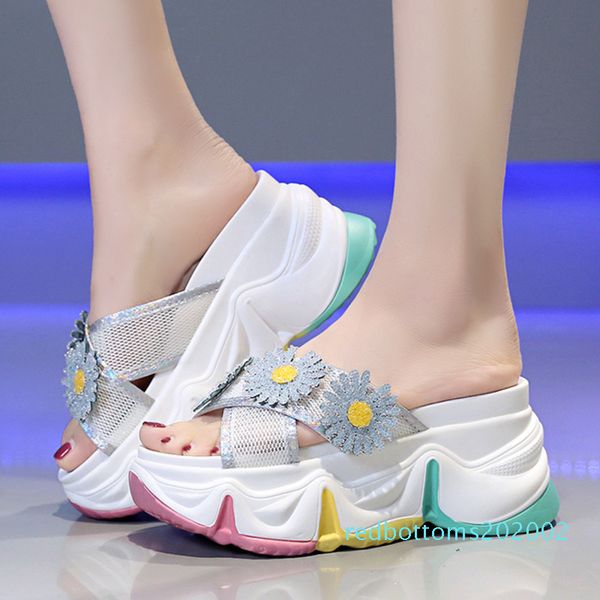 

flower sandals slippers female fairy wind 2020 summer new wild thick bottom roman wedge heel fashion beach shoes tide r02, Black
