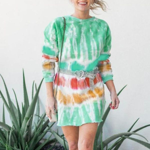 

женские tie dye толстовки крупногабаритные с длинным рукавом crewneck сыпучие вскользь платья спорт тренировка одежда вершины для женщин тол, White;black