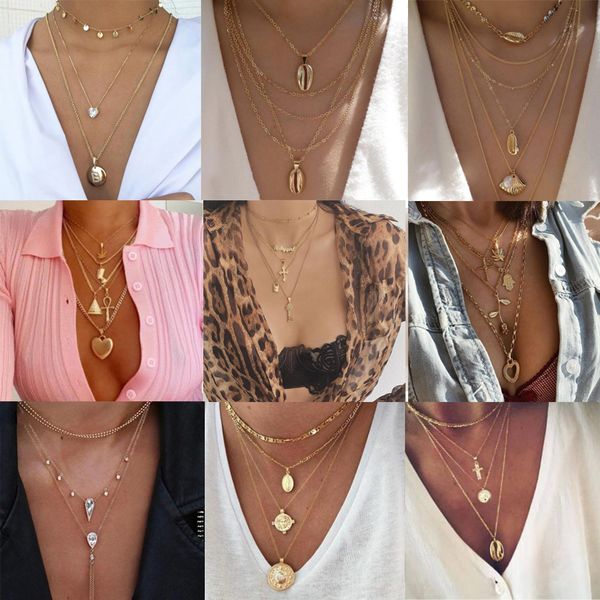 

necklace bohemia shell pendant necklace for women hollow virgin mary cross shell moon star eyes chain choker jewelry wholesale, Silver