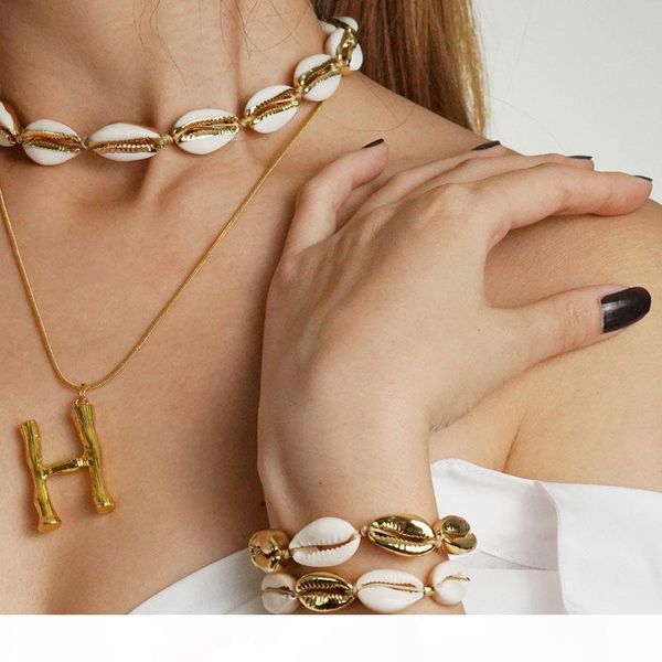 

heap jewelry sets 2018 fashion shell necklace bracelet set 3 different design gold color and nature shell charm handmade jewelry neck, Silver