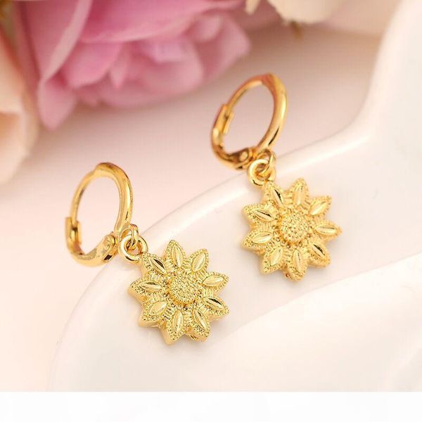 

k 24k solid fine gold filled flower drop earrings women girl ,love trendy jewelry for african arab middle eastern gift, Silver